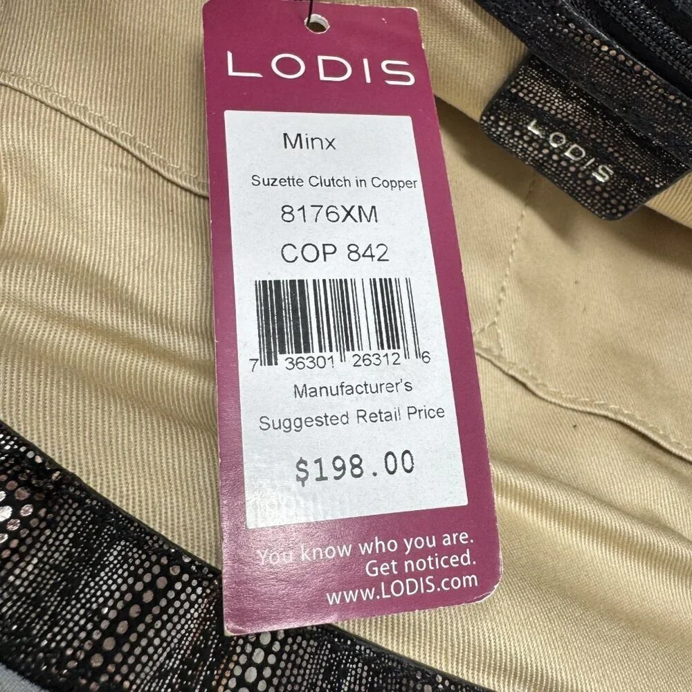 Lodis Minx Suzette Handbag Black copper Metallic Leather Clutch Bag NWT